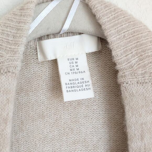 H&M HM Beige Wool Blend Open Front Long Sleeve Long Cardigan, size M - Picture 3 of 8